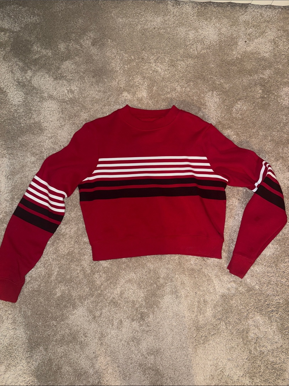 Hollister Red Striped Cropped Sweatshirt